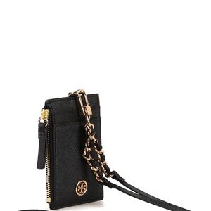 Tory Burch Black Card Holder with Gold Chain